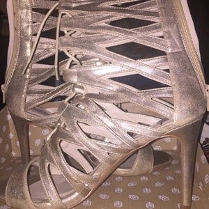 Call it Spring Fraise: Strappy Gold Pumps